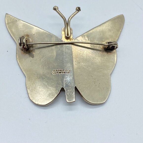 Vtg Sterling Silver Abalone Butterfly Brooch Signed Alpacha Shell Inlay Mexico - Picture 5 of 12